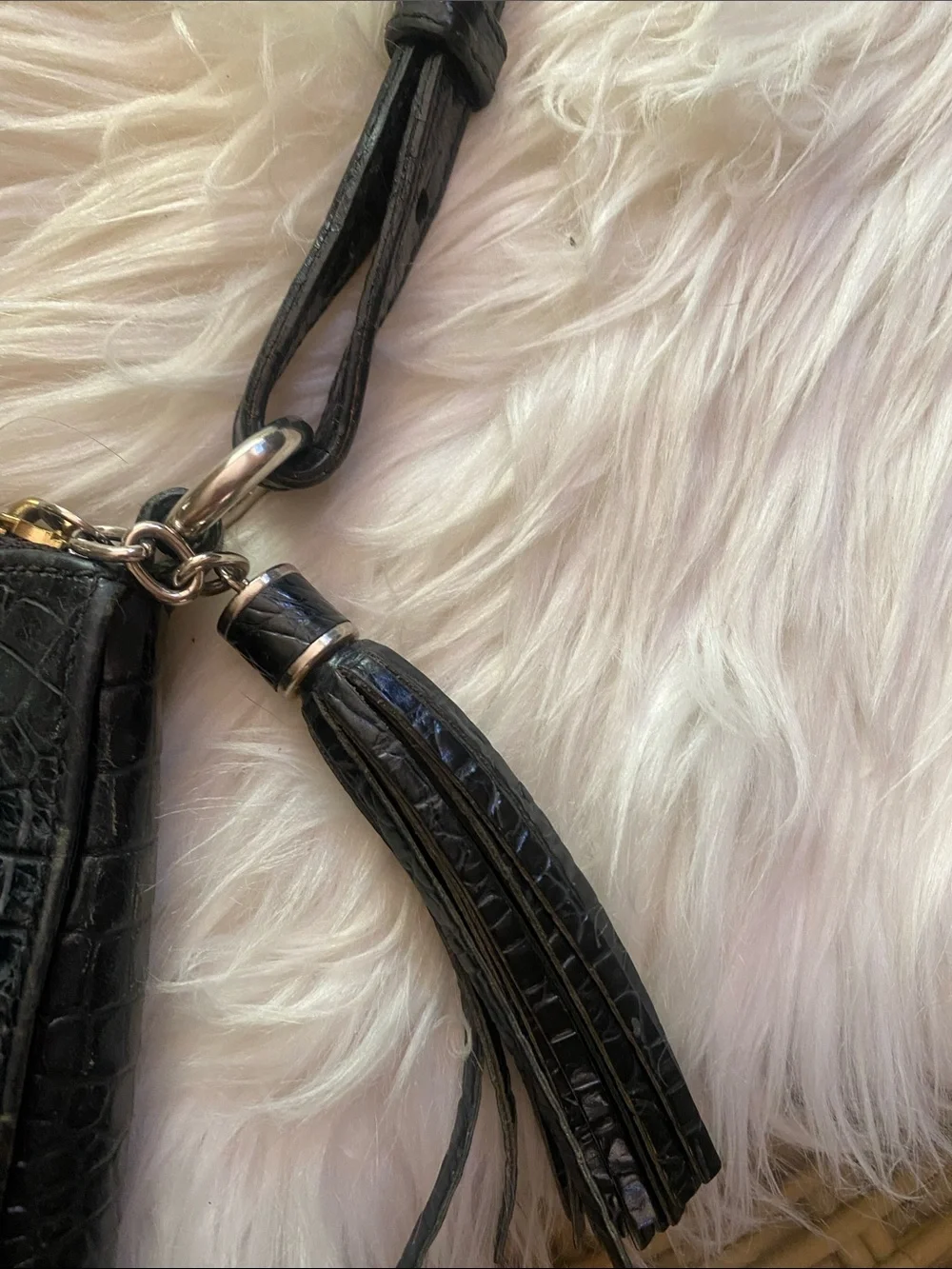 Brahmin - vintage Black Croc-Embossed Leather Crossbody with Tassel